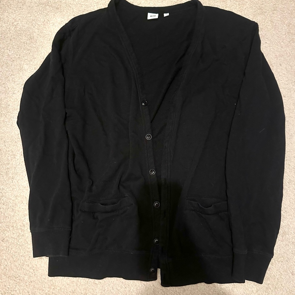Uniqlo Black Men's Unisex V-Neck Button Cardigan Sweater 100% cotton